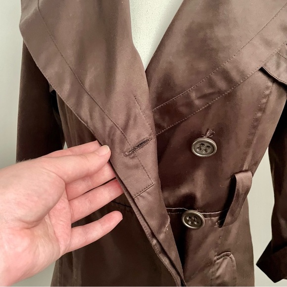 Bebe Vintage Y2K Brown Satin Trench Coat Double Breasted Size Extra Small - Picture 11 of 11